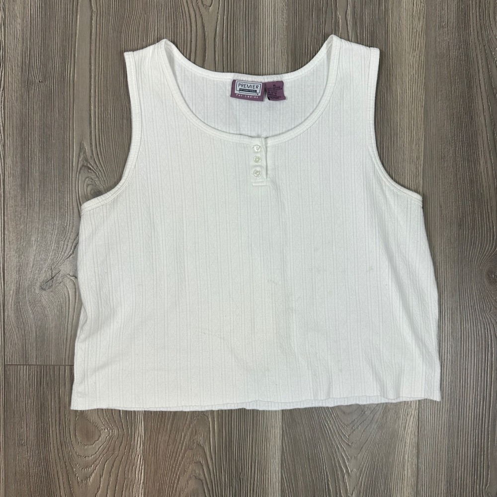 Premier International‎ White Pointele Boxy Tank Top - SIZE XL Cropped Feminine